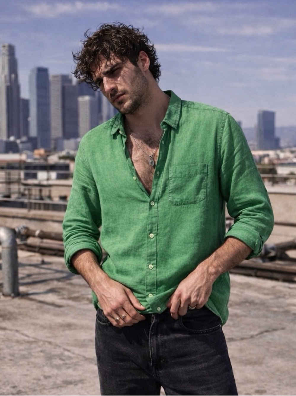 ZARA 100% Linen Shirt XL | Washed Jade Green Button-Up | Lightweight Summer